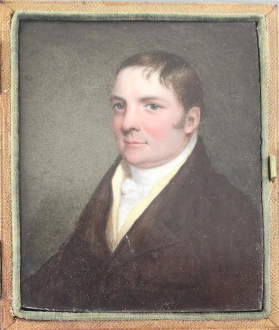 W. Gordon 1822 Portrait miniature of a gentleman 3.25 x 2.75in., leather cased